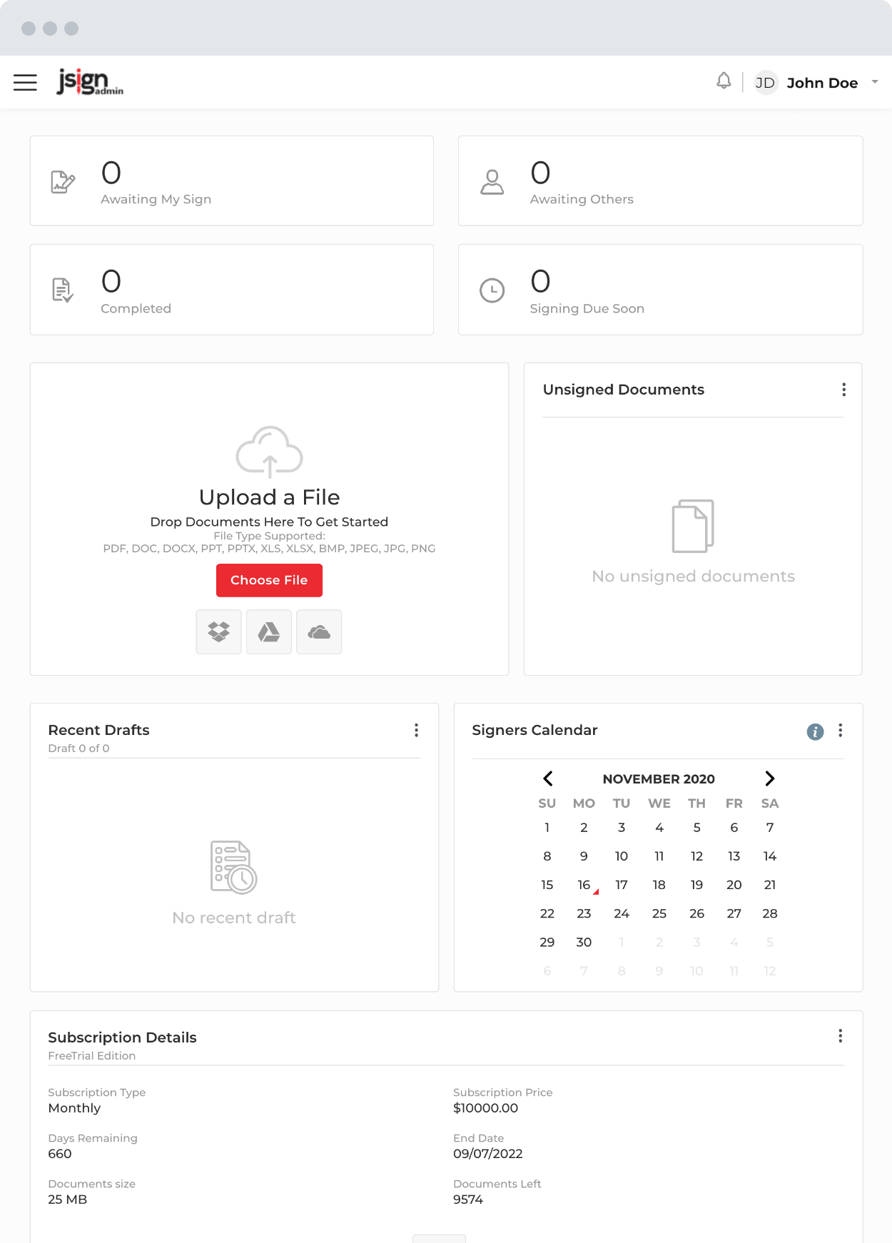 jSign Dashboard Screenshot