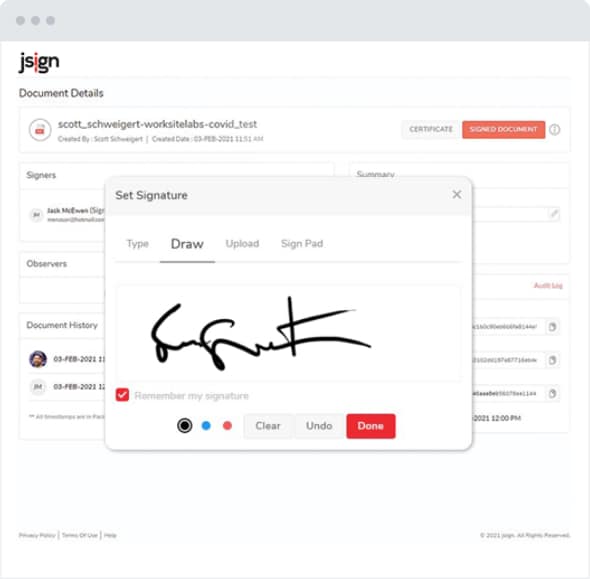 jSign Dashboard Screenshot