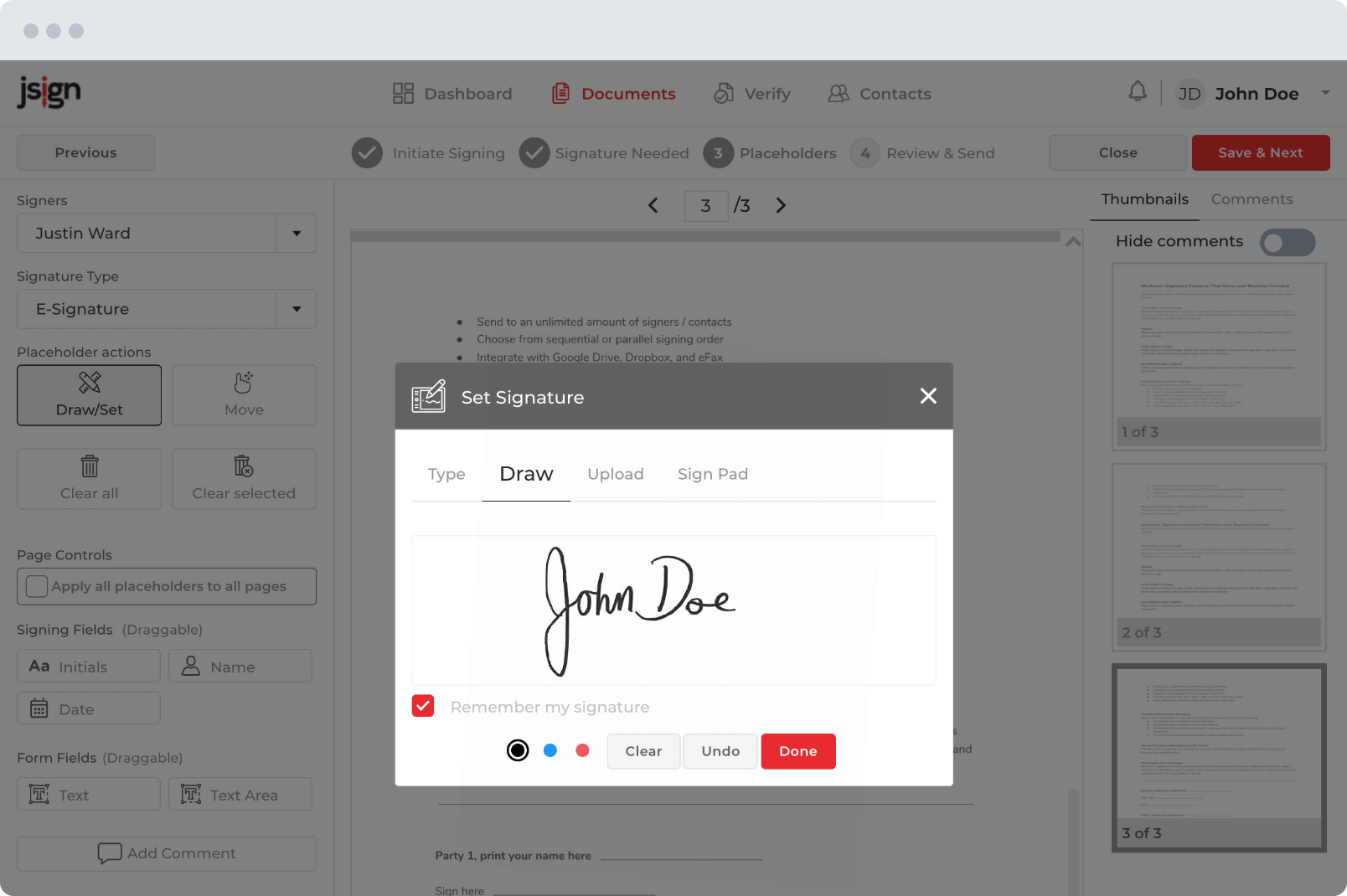 graphic drawn signature in the jsign app